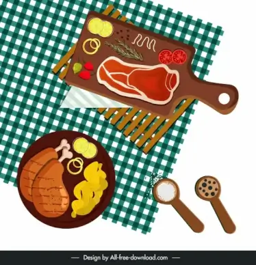 cuisines background food preparation ingredients sketch colorful flat