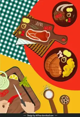 culinary background food preparation sketch colorful flat sketch