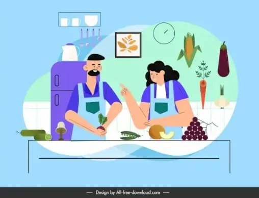 culinary background kitchen cooks ingredients sketch