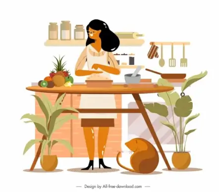 culinary painting housewife cook sketch cartoon design