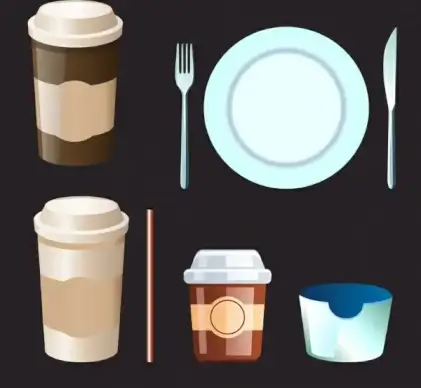 culinary tools icons 3d shiny colored design