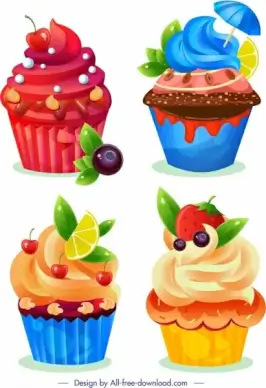 cupcake icons templates colorful fruits chocolate decor
