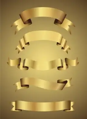 curled golden ribbon sets on yellow background
