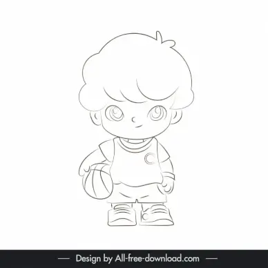 cute boy design elements handdrawn outline 