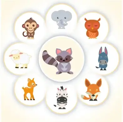 cute cartoon animal set