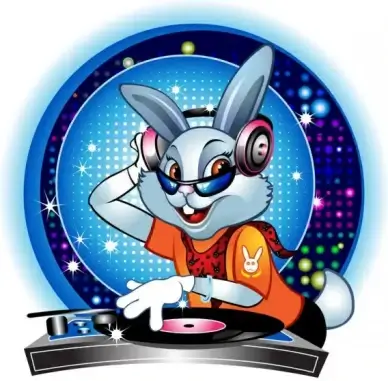 cute cartoon dj rabbit vector
