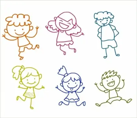 cute children icons outline various colorful cartoon style