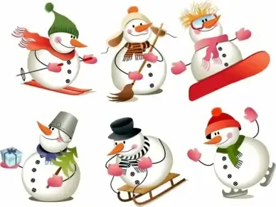 snowman icons cute stylized characters modern design