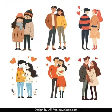cute couple design elements collection handdrawn cartoon