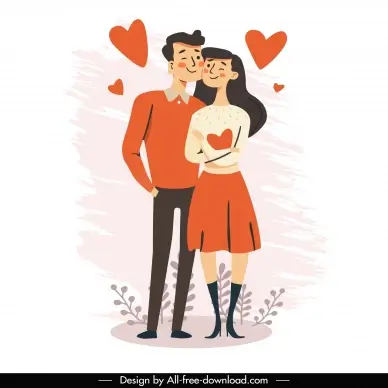 cute couple design elements handdrawn cartoon hearts decor
