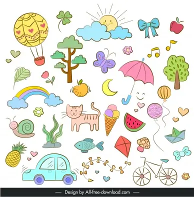  cute doodles elements collection handdrawn symbols