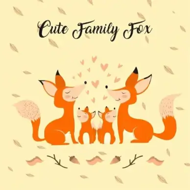 cute foxes family drawing colored cartoon design