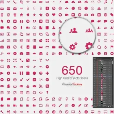 cute pink social with web icons vector set