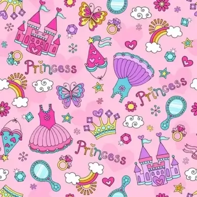 cute princess elements pattern vector
