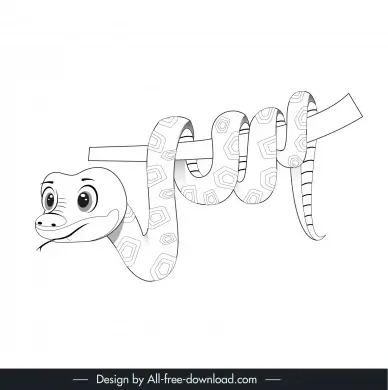 cute snake design elements handdrawn outline 