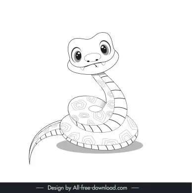 cute snakes design elements black white handdrawn outline  