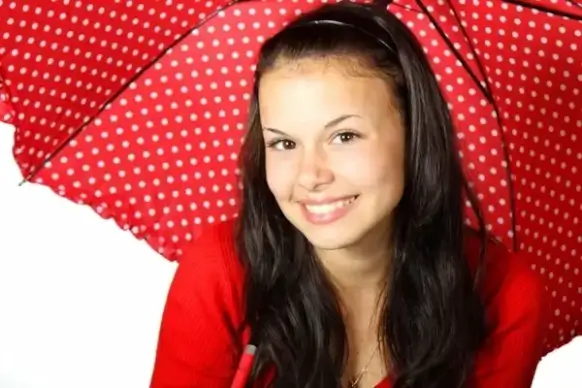 cute woman with red umbrella