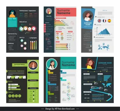 cv infographic template woman cartoon avatar charts design