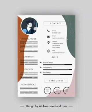 cv template bright modern colored flat curves decor