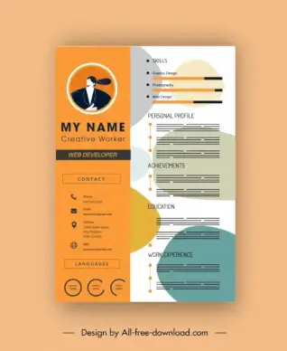 cv template colored flat design deformed circles decor