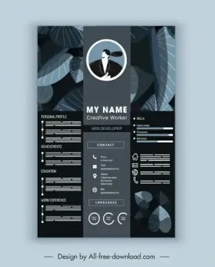 cv template elegant dark leaves decor