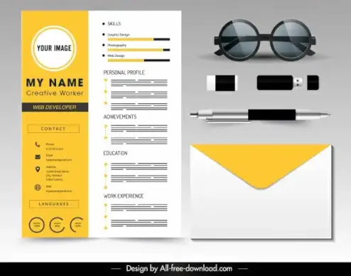 cv template modern yellow white decor