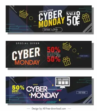 cyber monday banner templates dark modern colorful dynamic