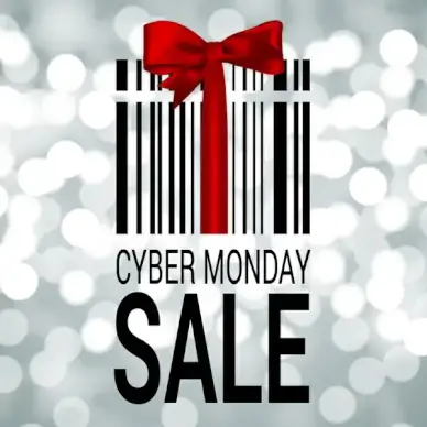 cyber monday banner with gift box and ribbon