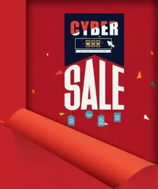 cyber monday sale banner red rolled sheet decor