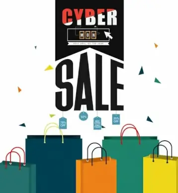 cyber monday sale banner webpage style 3d bags
