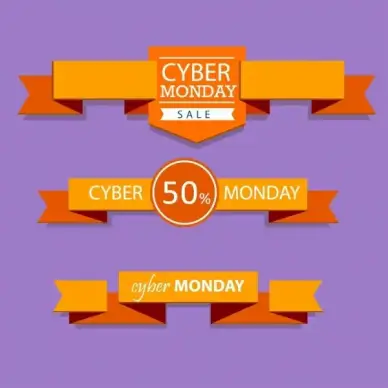 cyber monday sales ribbon sets 3d orange origami