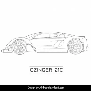 czinger 21c car model icon flat black white handdrawn side view outline
