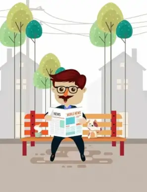 daily news theme man reading newspaper colored cartoon