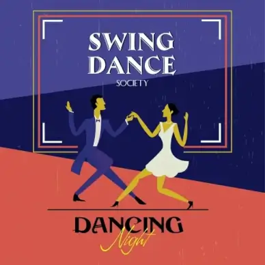 dancing club advertisement colored dancers icons retro style