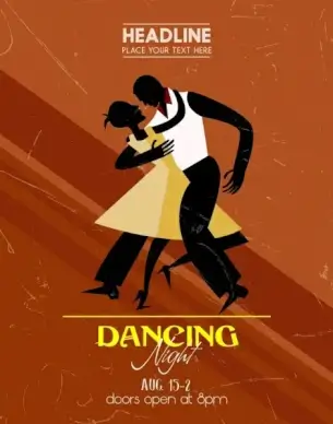 dancing party banner human silhouette retro decoration