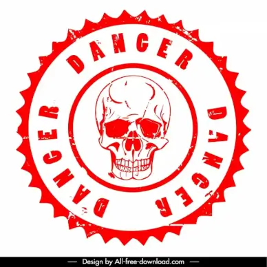 danger stamp template classic horror skull serrated circle isolation
