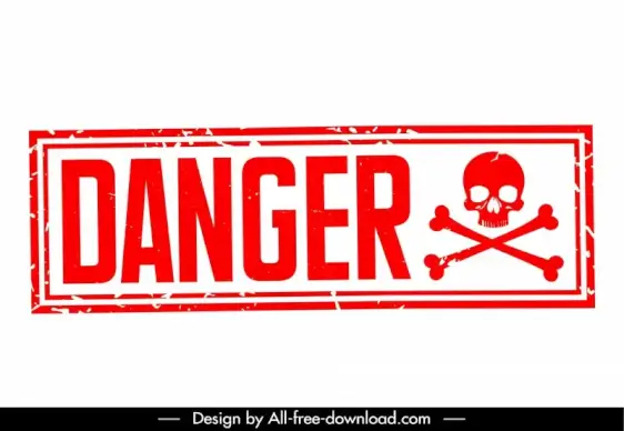 danger stamp template retro skull bones horizontal texts