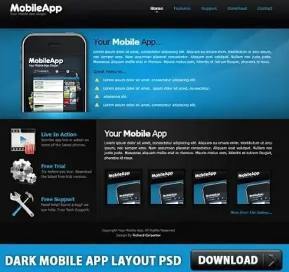 Dark Mobile App Layout Free PSD