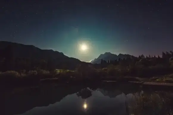 dawn evening fog lake landscape light moon morning