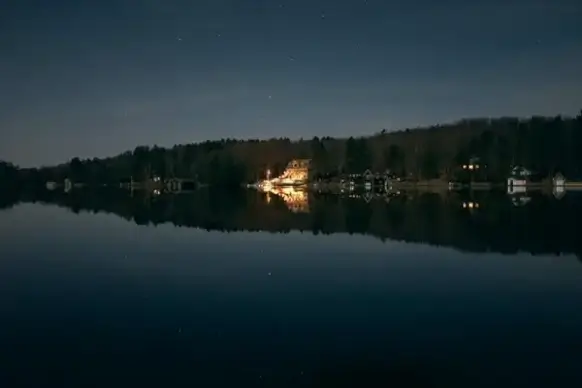 dawn evening forest lake landscape moon morning