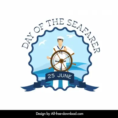day of seafarer logotype flat sailor sketch isolated design 
