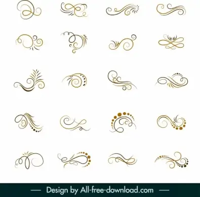 decor elements collection swirled shapes sketch