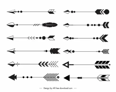 decorative arrows icons black white classic tribal sketch