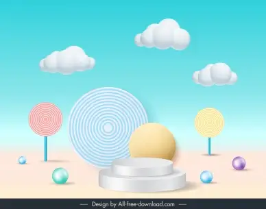 decorative backdrop template elegant 3d podium clouds cirlces