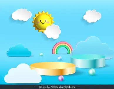 decorative backdrop template elegant 3d podium cute sun rainbow clouds