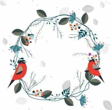 decorative background flowers wreath birds icons decor