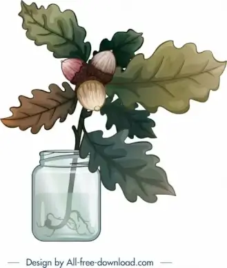 decorative background glass jar chestnut leaf icons