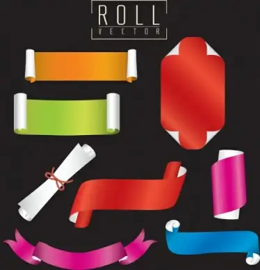 decorative colored paper icons various 3d rolled shapes