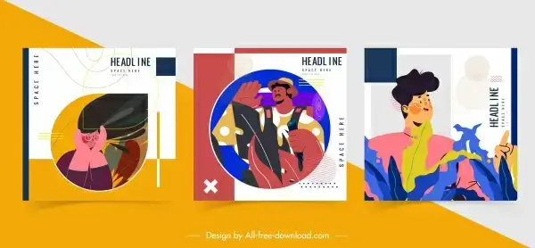 decorative cover template human sketch cartoon characters