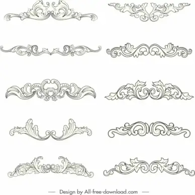 decorative design element elegant symmetrical swirled shapes sketch
